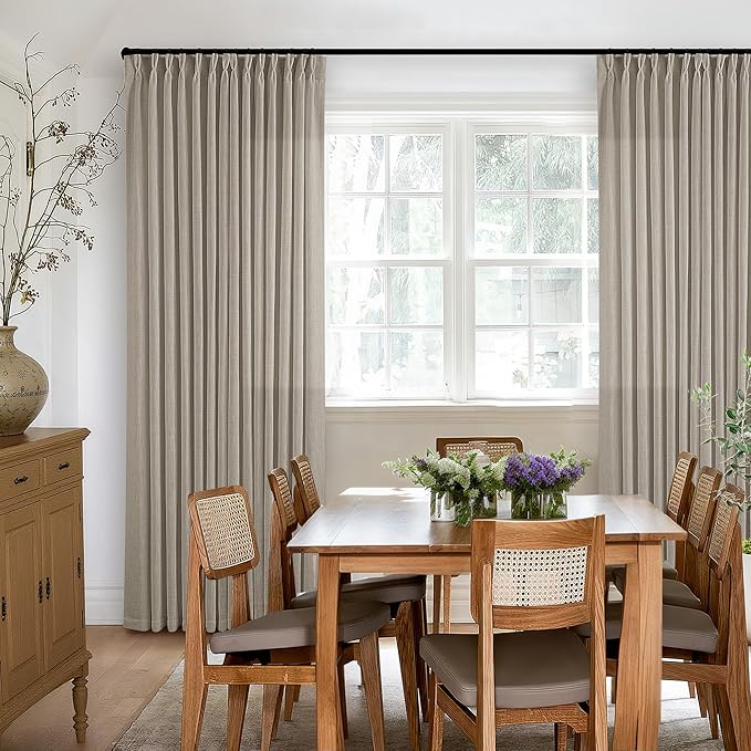 102 Inch Long Curtains Pinch Pleat Linen Curtains for Living Room Bedroom 2 Panels Tan Brown Burlywood Taupe Light Filtering Privacy 102 Inch Pleated Drapes Hooks Rings Back Tab for Sliding Door