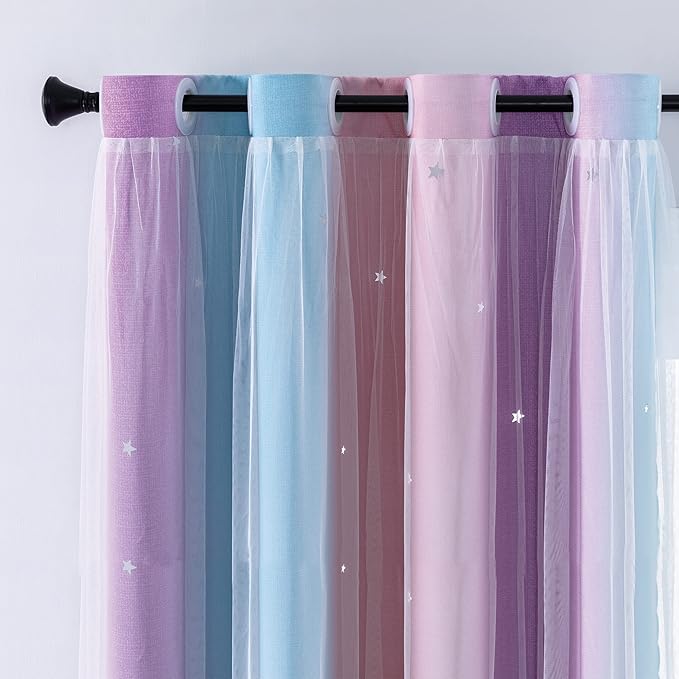 XiDi Curtains for Bedroom Decor, Rainbow Pink Purple/42/84