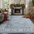 Fame Rugs Blue Modern Oushak Rug 9x12, Vintage Turkish Colorful Oriental Washable Antique Inspired Oversize Area Rugs, Luxury Living Room Bedroom (381LB, 9' x 12)