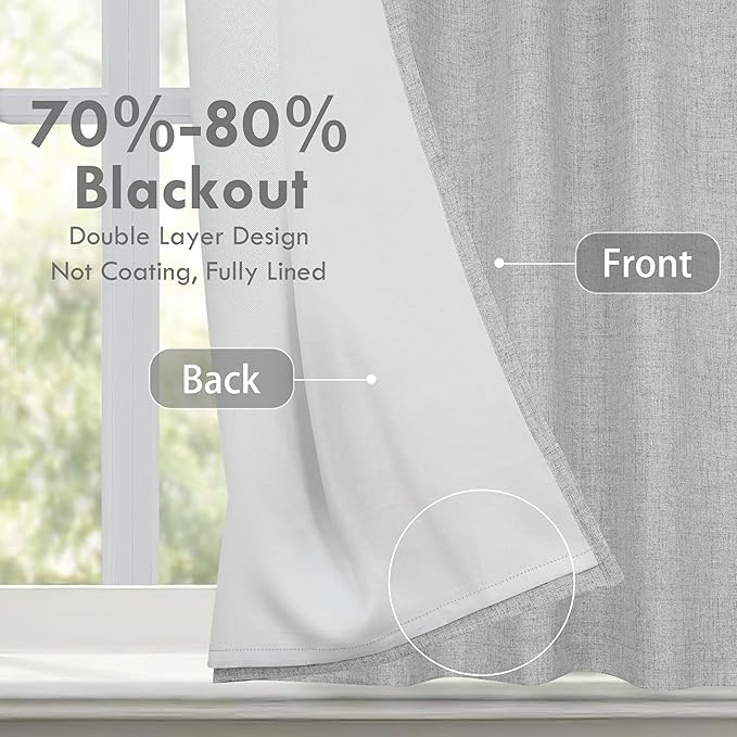 DriftAway Double Layer Linen Blackout Tie Up Curtains Thermal Insulated Fully Lined Balloon Roman Shade Bathroom Window Adjustable Rod Pocket for Small Window 31 Inch by 47 Inch Gray