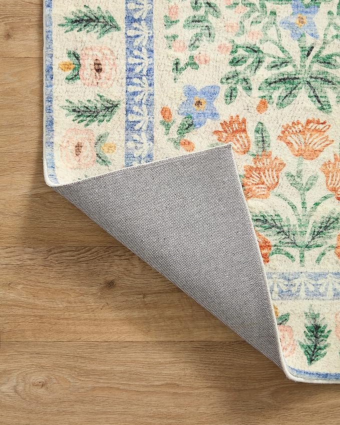 Loloi Rifle Paper Co. Eden Collection EDE-02 Mughal Garden Cream 2'-6" x 7'-6" Runner Rug feat. CloudPile™