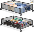 Yecaye Under Bed Storage with Wheels, 2 Pack Under Bed Shoe Storage Organizer Drawer, Tool-free Assembly Metal Underbed Storage Containers for Clothes, Shoes, Black