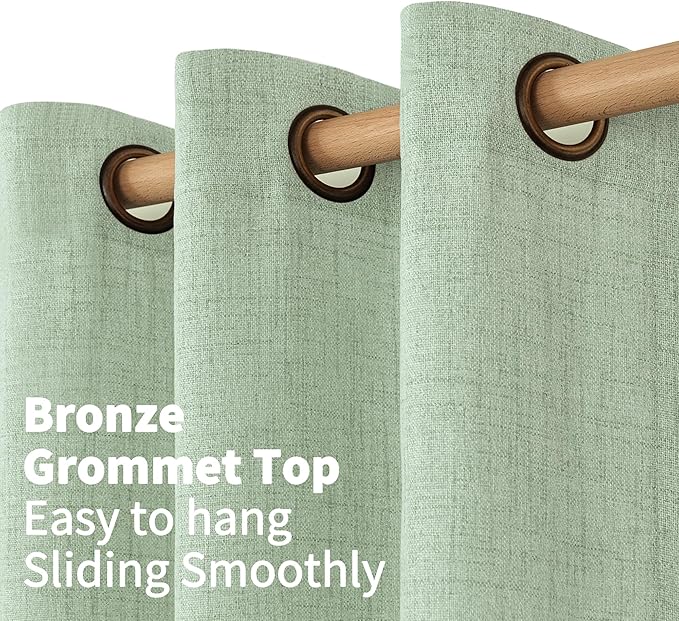 YoungsTex Sage Green Linen Semi Sheer Curtains 36 Inch Length for Kitchen Cafe Windows, Small Drapes with Bronze Grommet Light Filtering for Bathroom, 42 x 36 Inch, 2 Panels