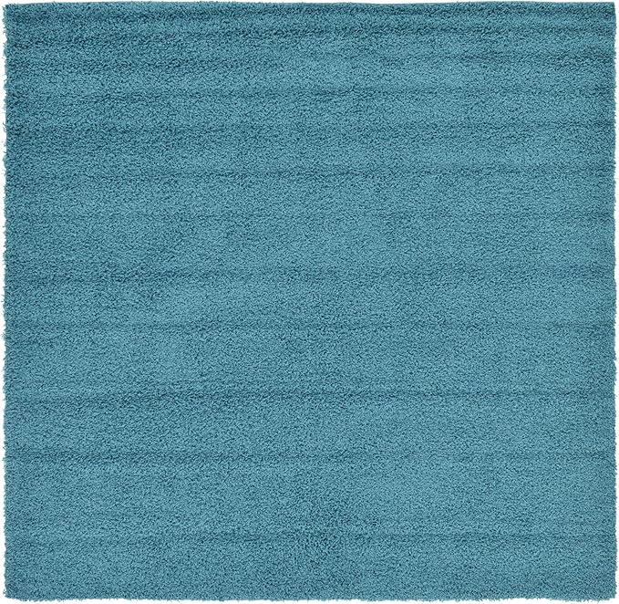 Unique Loom Solid Shag Collection Area Rug (8' Square, Deep Aqua Blue)