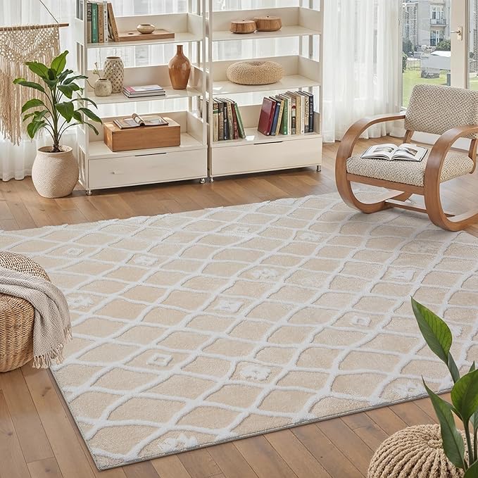 Ivory 4x6 Area Rug Moroccan Shag Office Washable Carpet Soft Non Shedding Neutral Boho Doormat Plush Pile Modern Throw Rug for Entryway Kitchen Dining Room Bedroom Living Room