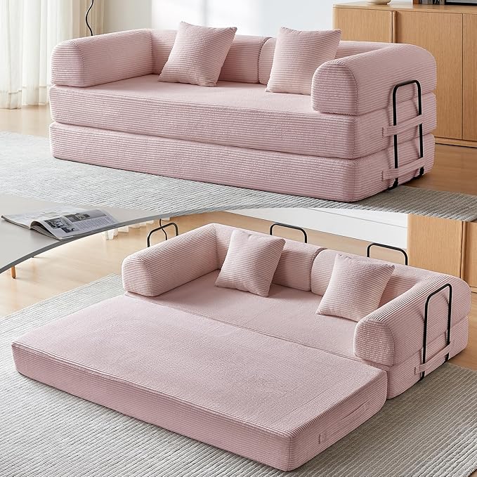 Compression Sofa, Cloud Sectional Sofa,Sofa Bed, Boneless Modular Sectional Sofa with 2 Pillow, Comfy Fluffy Couch with Futon Bed, Perfect for Living Room, Small Space