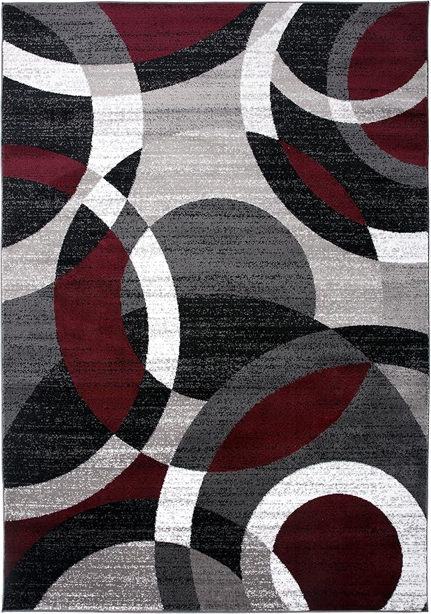 Rugshop Red Modern Geometric Indoor Medium Area Rug, Overlapping Circle Pattern, Fade Resistant, Non-Shedding, for Living Room, Bedroom and Home Office, 6'6" x 9'
