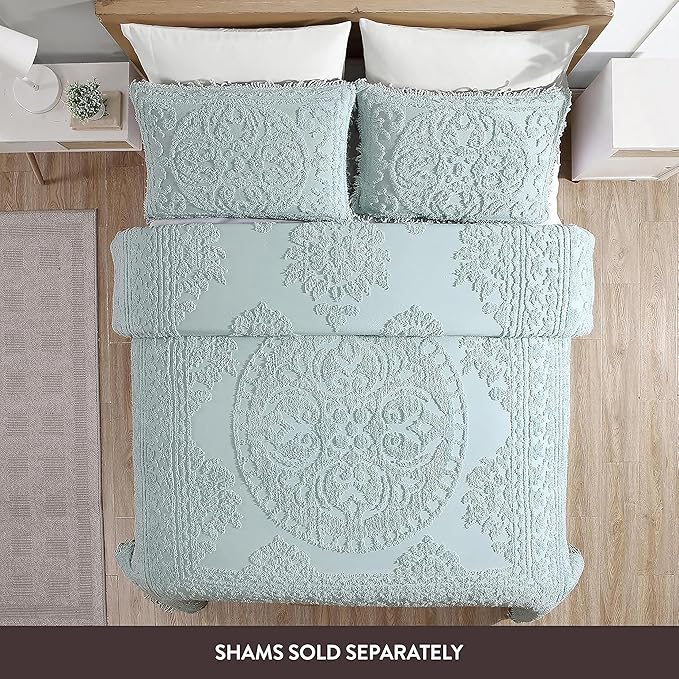 Beatrice Home Fashions Medallion Chenille Bedspread, Queen, Blue