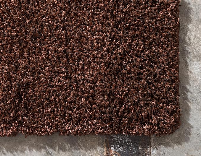 Unique Loom Solid Shag Collection Area Rug (2' 6" x 19' 8" Runner, Chocolate Brown)