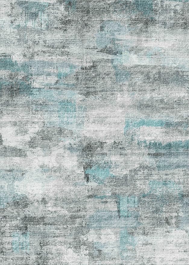 8x10 Area Rugs for Living Room, Non-Slip Backing Washable Rug 8x10, Large Area Rug Soft Carpet for Bedroom Dining Room, Modern Abstract, Easy Clean, Durable, Low Pile Rug Under Table, Teal