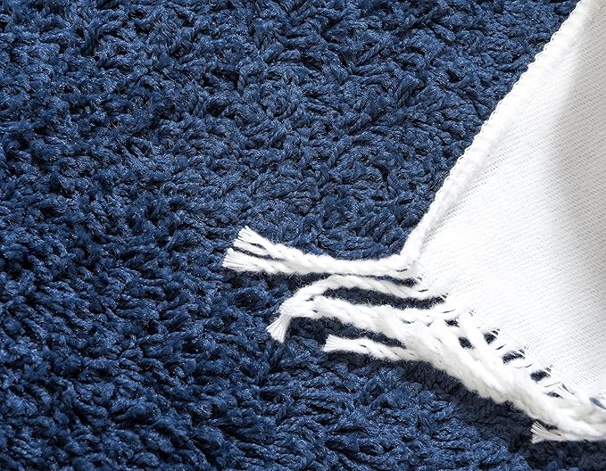Unique Loom Solid Shag Collection Area Rug (2' 7" x 10' Runner Sapphire Blue/Navy Blue)