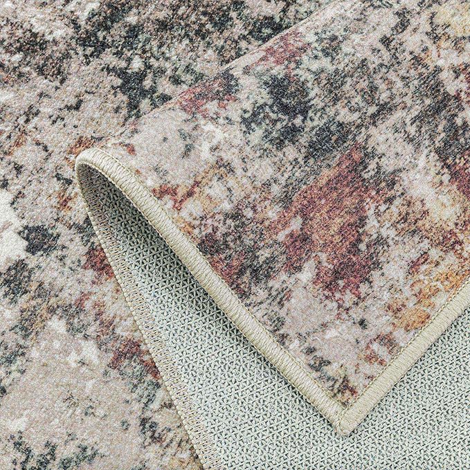 Modern Area Rug 3x5 Machine Washable Entryway Entrance Carpet Red Brown Multi Kitchen Mat Non Slip Indoor Accent Neutral Abstract Distressed Throw Rug for Dining Living Room Office Bedroom