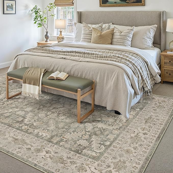 Brown 5x7 Area Rug Vintage Washable Living Room Carpet Non Slip Bedroom Indoor Office Low Pile Traditional Distressed Retro Accent Rug for Dining Room Bathroom Kitchen