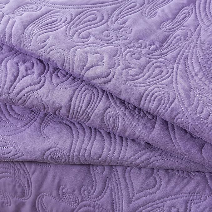 HoneiLife Quilt Sets King Size - 3 Pieces Microfiber Quilt Set Lightweight Bedspreads Reversible Coverlets Rustic Bed Cover King Quilt Bedding Set All Season Quilts-Purple