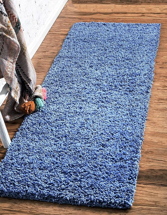 Unique Loom Solid Shag Collection Area Rug (2' 2" x 6' 7" Runner, Periwinkle Blue)