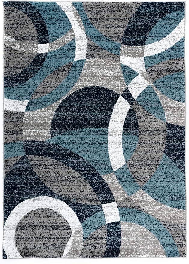 Rugshop Blue Modern Geometric Indoor Area Rug, Overlapping Circle Pattern, Fade Resistant, Non-Shedding, for Living Room, Bedroom and Home Office, 5'3" x 7'3"