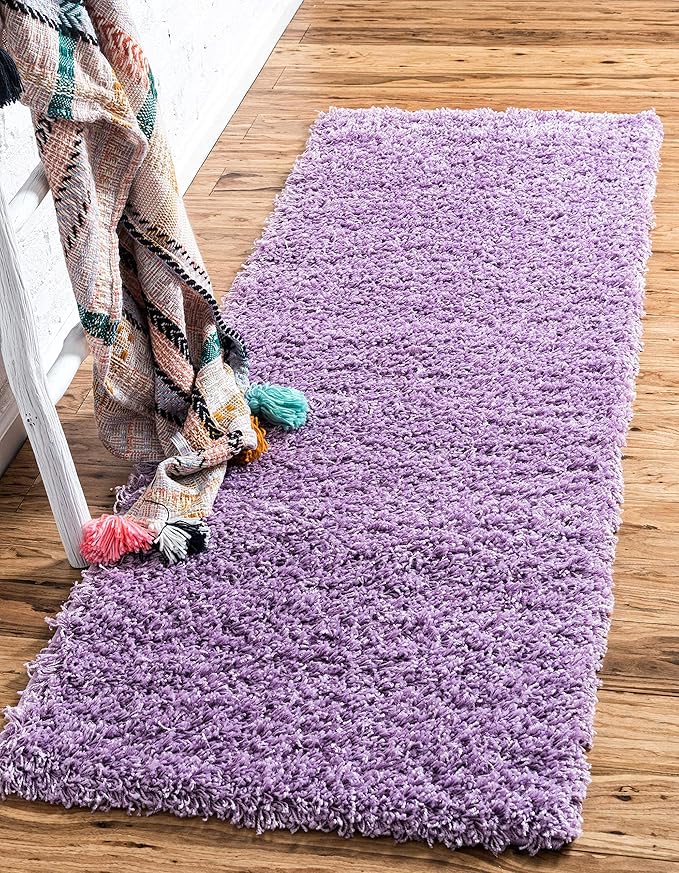 Unique Loom Solid Shag Collection Area Rug (2' 6" x 16' 5" Runner, Lilac)