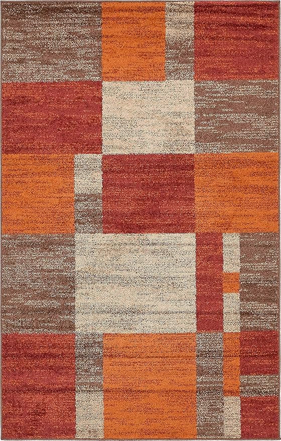 Unique Loom Autumn Collection Modern Contemporary Casual Abstract Area Rug, 5' 3" x 8', Multi/Dark Brown