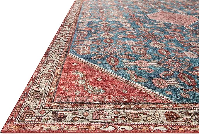 Loloi Layla Collection LAY-10 Marine/Clay 2'-3" x 3'-9" .13" Thick Accent Rug, Soft, Durable, Vintage Inspired, Distressed, Low Pile, Non-Shedding, Easy Clean, Printed, Living Room Rug