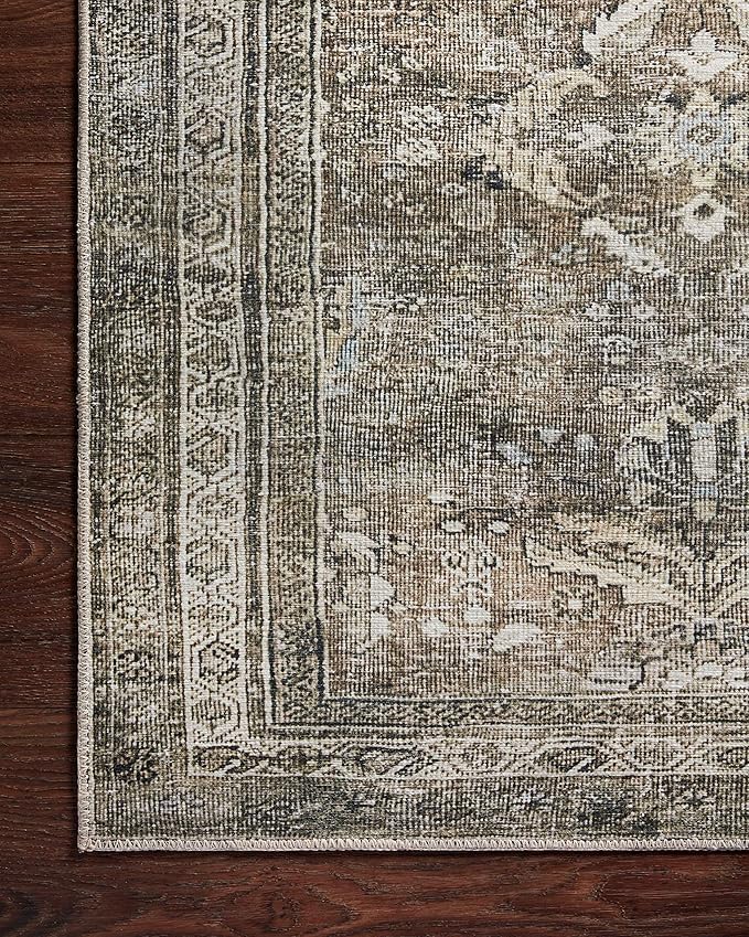 Loloi Layla Collection LAY-13 Antique/Moss 7'-6" x 9'-6" .13" Thick Area Rug, Soft, Durable, Vintage Inspired, Distressed, Low Pile, Non-Shedding, Easy Clean, Printed, Living Room Rug