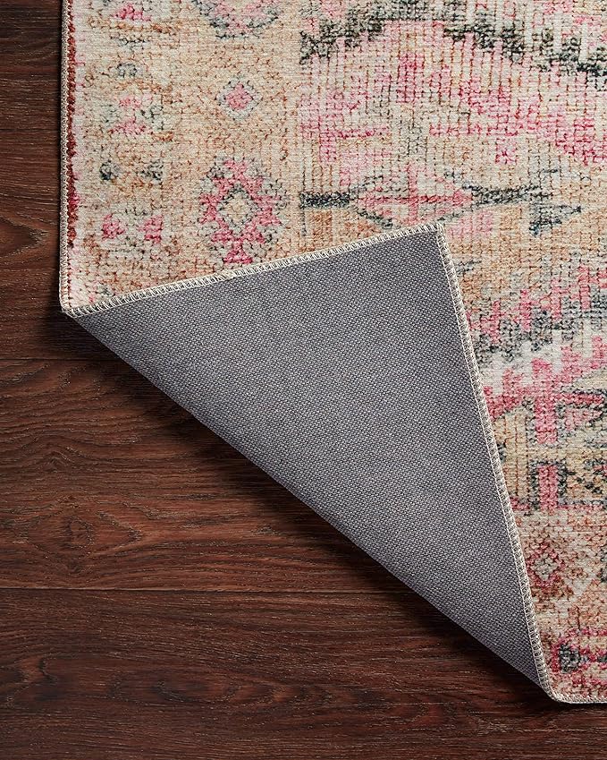 Loloi Layla Collection LAY-17 Pink/Lagoon 2'-6" x 9'-6" .13" Thick Runner Rug, Soft, Durable, Vintage Inspired, Distressed, Low Pile, Non-Shedding, Easy Clean, Printed, Living Room Rug
