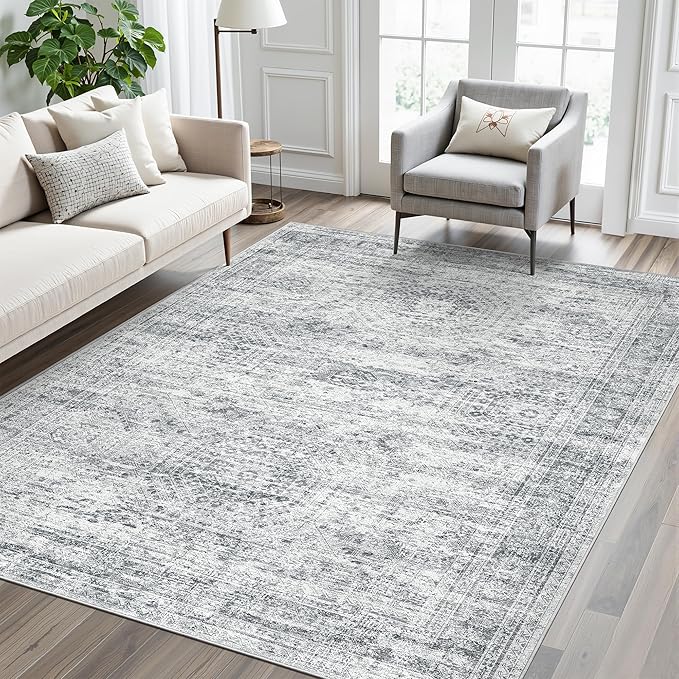 6x9 Area Rug for Living Room Washable 6x9 Gray Rug Non-Slip Modern Rugs for Bedroom Dinning Room Ultra-Thin Indoor Grey Rug