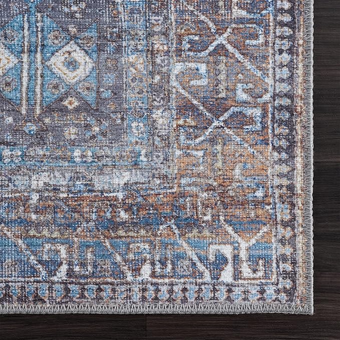 Bloom Rugs Washable 9' x 12' Rug - Slate Gray/Blue Traditional Area Rug for Living Room, Bedroom, Dining Room, and Kitchen - Exact Size: 9' x 12'