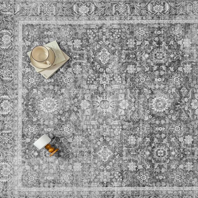Blue 2x6 Runner Rug Hallway Non Slip Kitchen Vintage Distressed Long Carpet Indoor Machine Washable Traditional Floral Bedroom Accent Throw Rug for Office Laundry Bathroom Dining Living Room