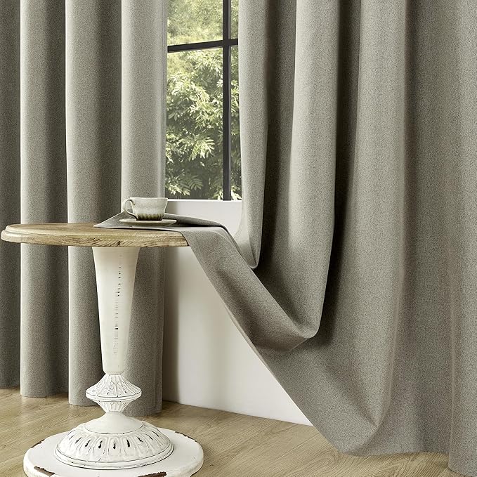 ChrisDowa 100% Blackout Sand Solid Curtains 102 Inches Long 2 Panels for Bedroom Living Room,Farmhouse Room Darkening Thermal Insulated Soundproof Grommet Top Window Treatment Drapes,52x102