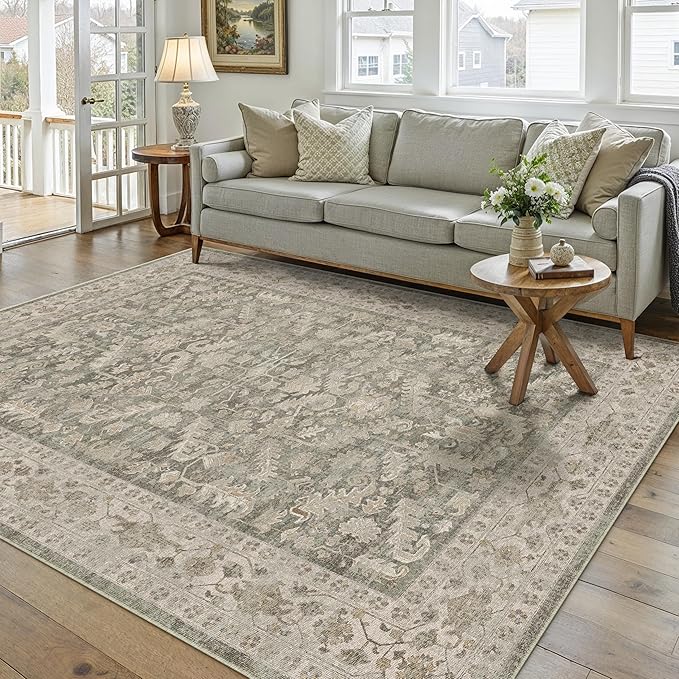 Brown 4x6 Entryway Rug Vintage Area Carpet Indoor Office Washable Door Mat Entrance Small Low Pile Traditional Distressed Retro Accent Throw Rug Non Slip Kitchen Bathroom