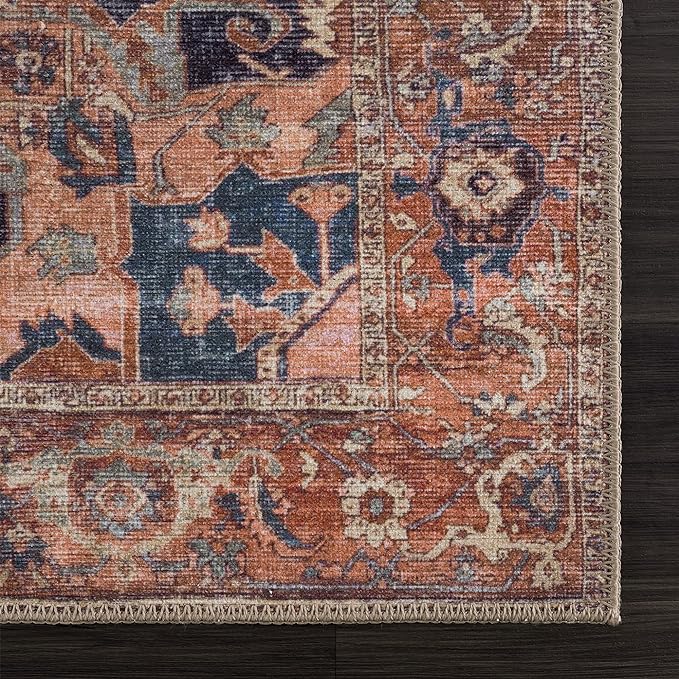 Bloom Rugs Washable 12 ft Runner - Beige/Terracotta Traditional Runner for Entryway, Hallway, Bathroom, and Kitchen - Exact Size: 2.5' x 12'
