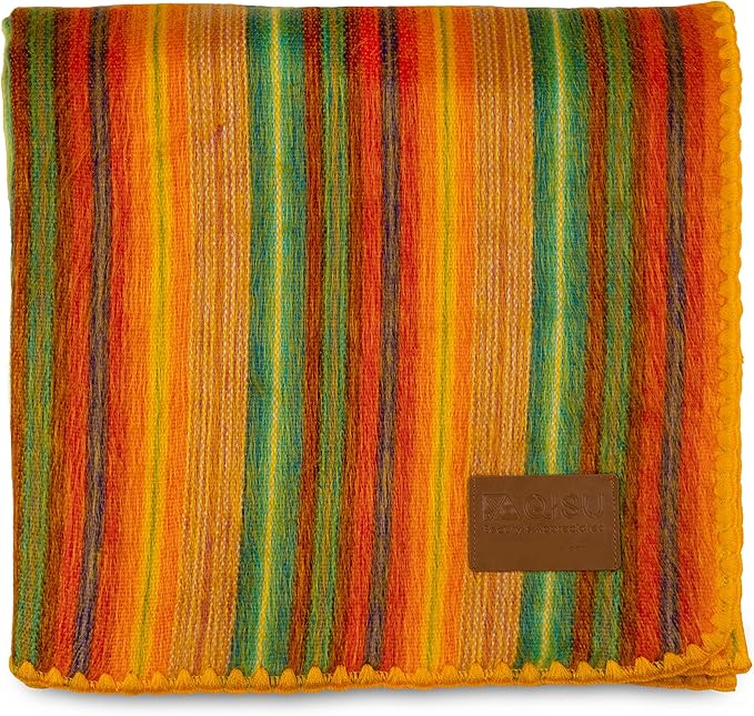 QISU Alpaca Wool Blanket Throw | Large, Beautiful, Warm, Variegated | 85 x 65 inches | Ultra-Soft, Hypoallergenic and Breathable | Non-Itchy or Scratchy Fabric (Yellow Variegated)