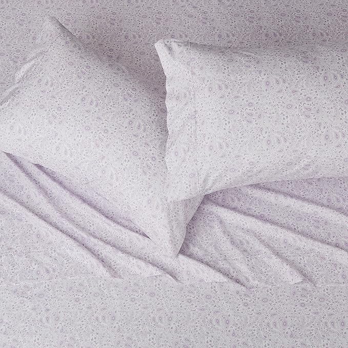 Amazon Basics Lightweight Super Soft Easy Care Microfiber 4 Piece Bed Sheet Set With 14-inch Deep Pockets, Queen, Lavender Paisley,Printed