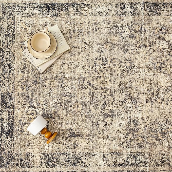 5x7 Area Rug Washable Vintage Neutral Living Room Carpet Large Indoor Non Slip Brown Bedroom Distressed Low Pile Retro Accent Throw Rug for Dining Room