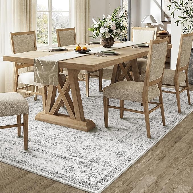 Grey 4x6 Entryway Rug Vintage Area Carpet Indoor Kitchen Washable Door Mat Entrance Small Low Pile Traditional Distressed Retro Accent Throw Rug Non Slip Office Bathroom