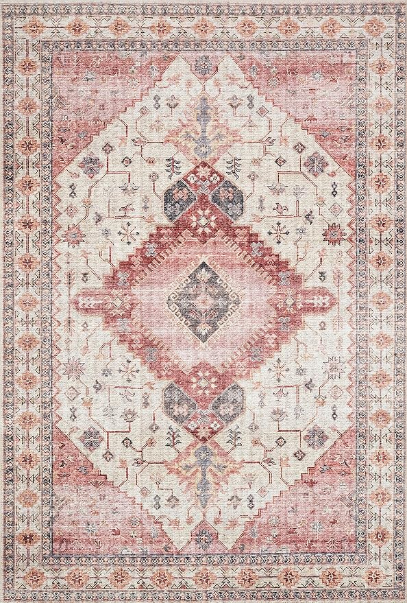 Loloi II Skye Collection SKY-02 Ivory/Berry 5'-0" x 7'-6" Area Rug