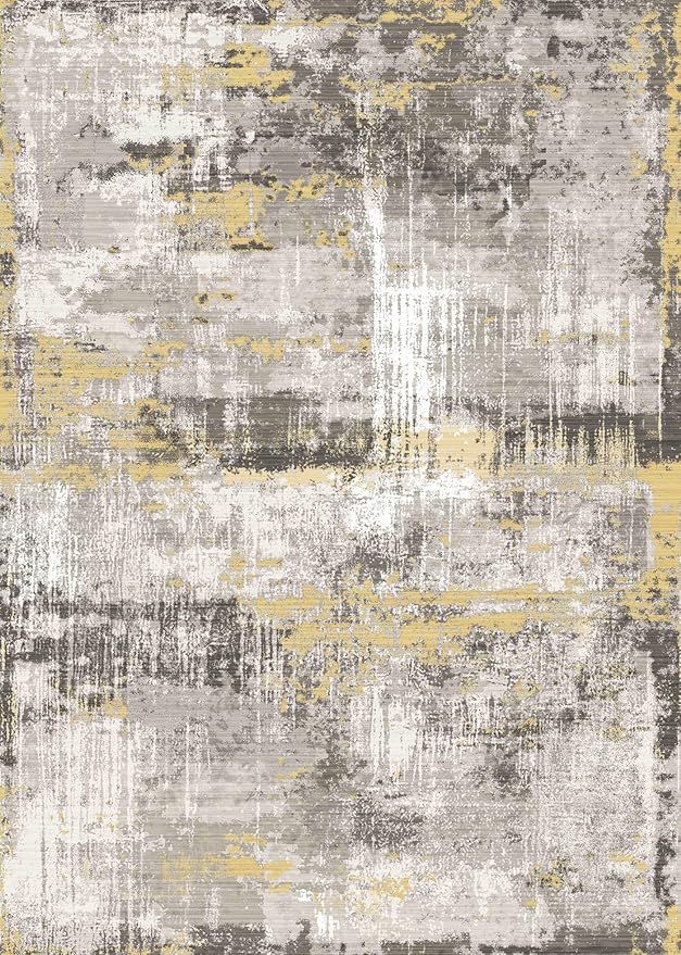 8x10 Area Rugs for Living Room, Non-Slip Backing Washable Rug 8x10, Large Area Rug Soft Carpet for Bedroom Dining Room, Modern, Easy Clean, Durable, Low Pile Rug Under Table, Yellow
