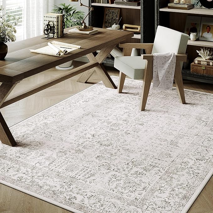 Gray Area Rug 3x4 Office Entryway Rug Machine Washable Kitchen Vintage Distressed Non Slip Carpet Indoor Grey Retro Floral Accent Throw Door Mat for Bathroom Bedroom Dining Living Room