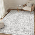 Grey 4x5 Entryway Rug Vintage Area Carpet Indoor Kitchen Washable Neutral Door Mat Entrance Small Low Pile Traditional Distressed Gray Retro Accent Throw Rug Non Slip Office Bathroom