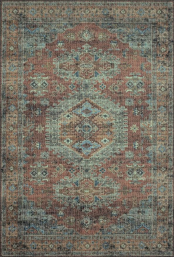 Loloi Skye Collection SKY-07 Terracotta/Sky 7' x 9' Oval Area Rug