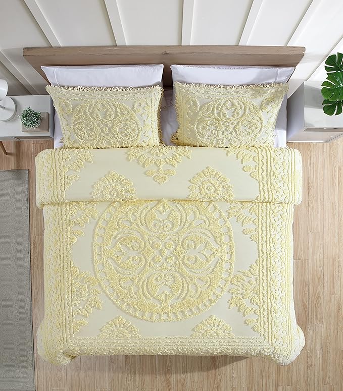Beatrice Home Fashions Medallion Chenille Bedspread, King Sham, Yellow