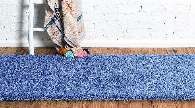 Unique Loom Solid Shag Collection Area Rug (2' 6" x 13' 1" Runner, Periwinkle Blue)
