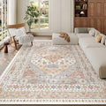 zesthome 7x9 Area Rug, Super Soft Washable Rugs for Living Room, Non-Slip Stain Resistant Vintage Rugs, Ultra-Thin Large Area Rugs (Orange,7'x9')