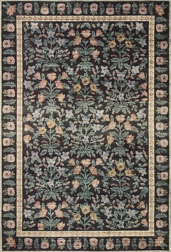 Loloi Rifle Paper Co. Eden Collection EDE-02 Mughal Garden Black 2'-6" x 9'-6" Runner Rug feat. CloudPile™