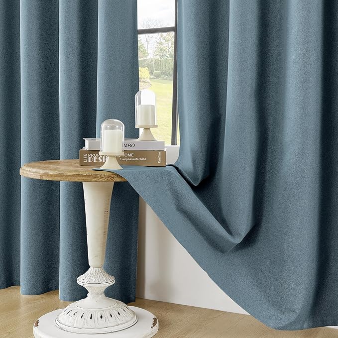 ChrisDowa 100% Blackout Blue Solid Curtains 63 Inches Long 2 Panels for Bedroom Living Room,Farmhouse Room Darkening Thermal Insulated Soundproof Grommet Top Window Treatment Drapes,52x63