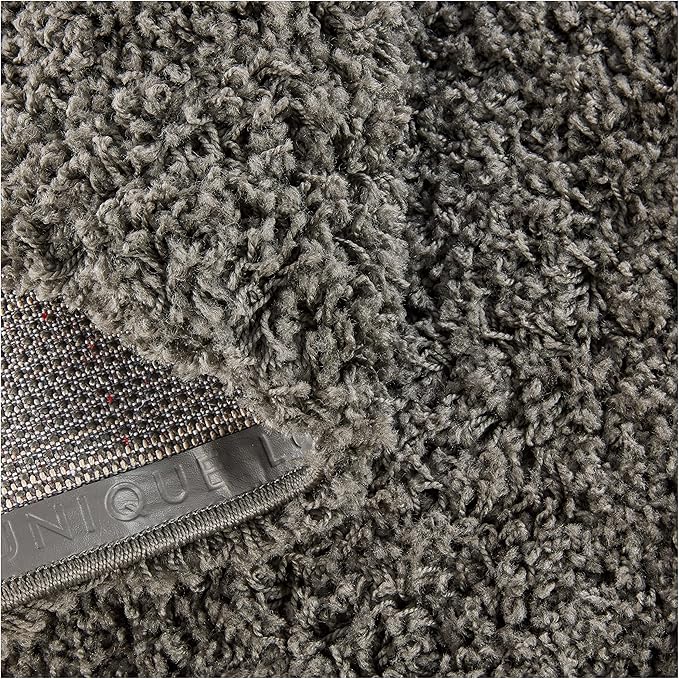 Unique Loom Solid Shag Collection Area Rug (3' 3" Square, Graphite Gray)