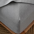MooMee Fitted Bottom Sheet Only 100% Washed Cotton Linen Like Textured Breathable Durable Soft Comfy Deep Pocket Fits Mattress up to 17" (Ice Grey, King)