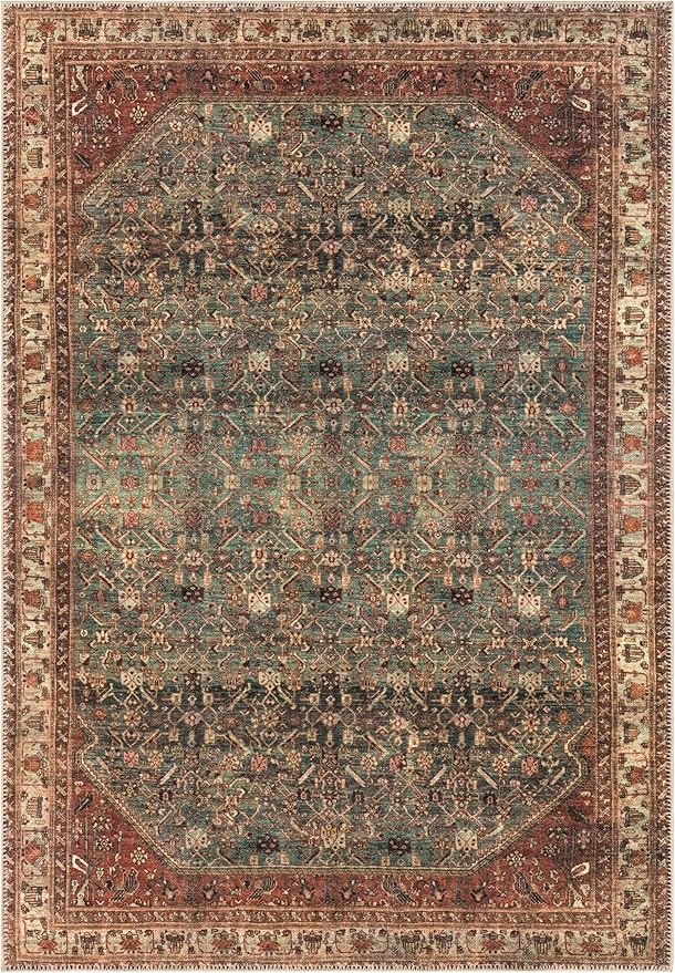 Keen Home Design 5x7 Rug - Machine Washable Area Rug with Non-Slip Backing, Ideal for Living Room, Dining Room, Bedroom - Vintage, Easy Clean, Durable, Low Pile Rug - (5' x 7')