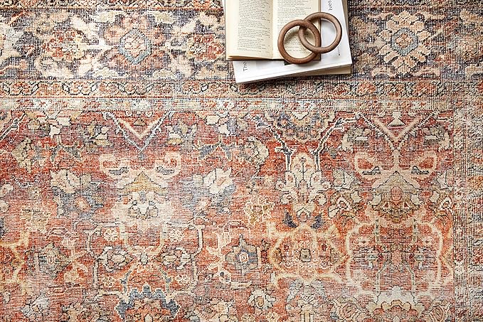 Loloi Layla Collection LAY-02 Spice/Marine 2'-6" x 12'-0" .13" Thick Runner Rug, Soft, Durable, Vintage Inspired, Distressed, Low Pile, Non-Shedding, Easy Clean, Printed, Living Room Rug