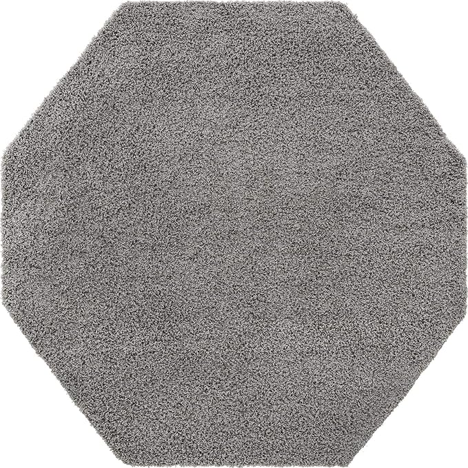 Unique Loom Solid Shag Collection Area Rug (8' Octagon, Cloud Gray)
